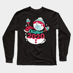 Merry Christmas 2020 Snowman in Mask Pajama Xmas Snowflakes Long Sleeve T-Shirt